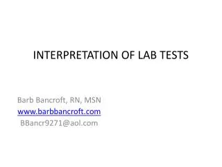 INTERPRETATION OF LAB TESTS