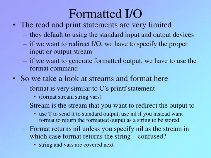 formatted i o