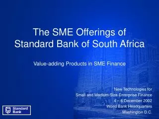 The SME Offerings of Standard Bank of South Africa