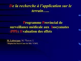 d e la recherche l application sur le terrain