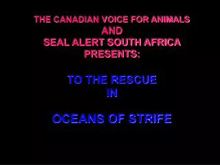 THE CANADIAN VOICE FOR ANIMALS AND SEAL ALERT SOUTH AFRICA PRESENTS: TO THE RESCUE IN OCEANS OF STRIFE