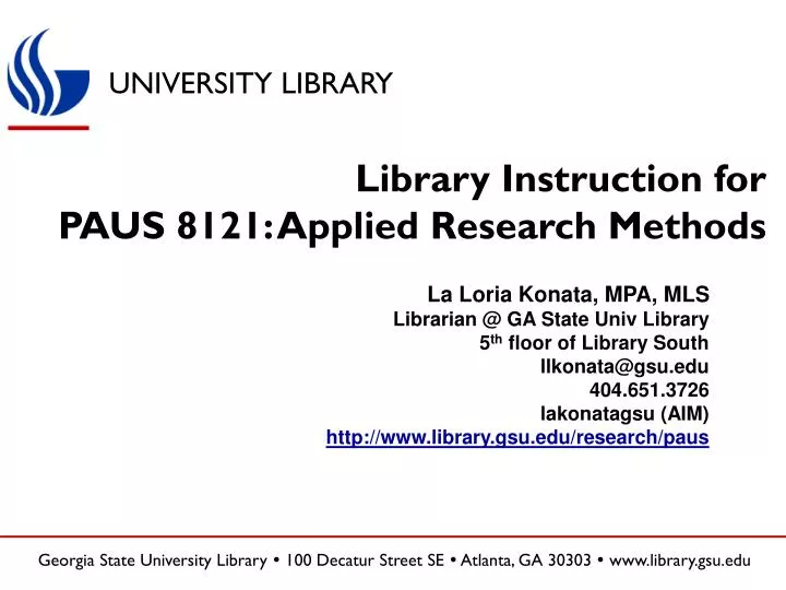 library instruction for paus 8121 applied research methods