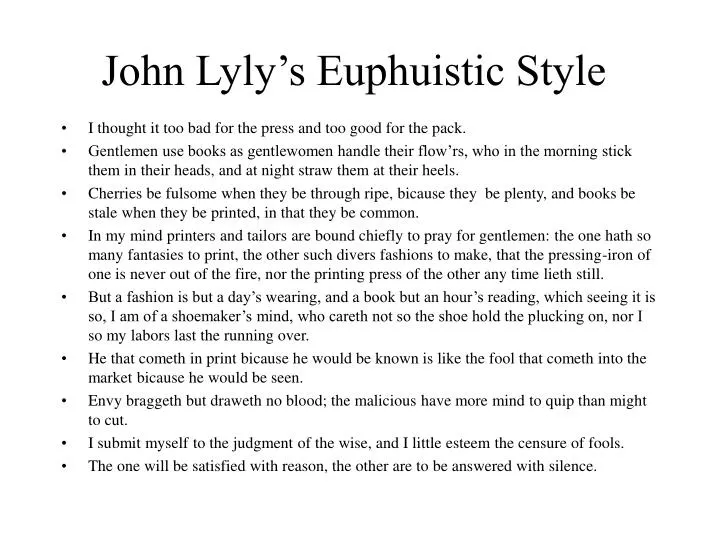 john lyly s euphuistic style
