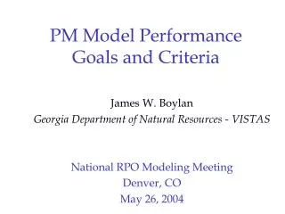 PM Model Performance Goals and Criteria