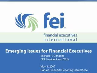 Michael P. Cangemi FEI President and CEO May 3, 2007 Baruch Financial Reporting Conference