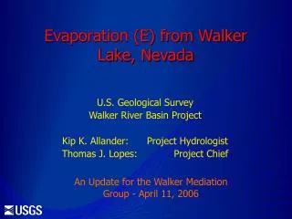 Evaporation (E) from Walker Lake, Nevada