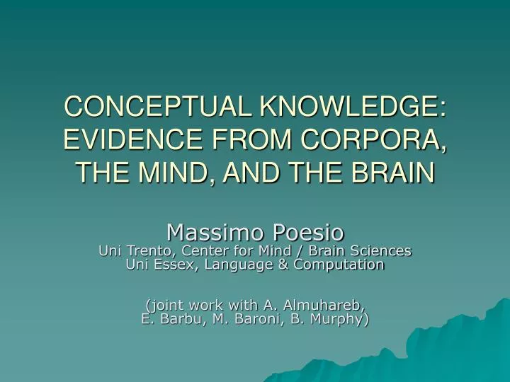 conceptual knowledge evidence from corpora the mind and the brain