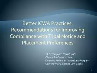Jill E. Tompkins (Penobscot) Clinical Professor of Law Director, American Indian Law Program University of Colorado Law