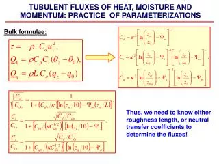 TUBULENT FLUXES OF HEAT, MOISTURE AND MOMENTUM: PRACTICE OF PARAMETERIZATIONS