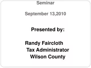 Advanced Personal Property Seminar September 13,2010