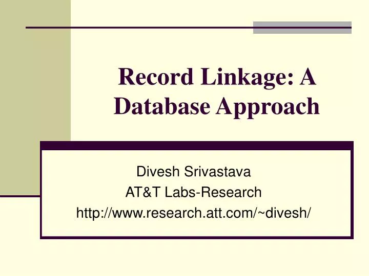 record linkage a database approach