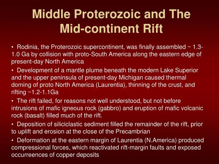 middle proterozoic and the mid continent rift
