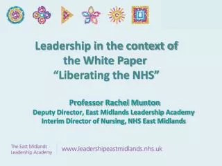 Professor Rachel Munton Deputy Director, East Midlands Leadership Academy Interim Director of Nursing, NHS East Midland