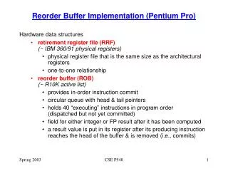 Reorder Buffer Implementation (Pentium Pro)
