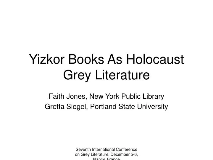yizkor books as holocaust grey literature