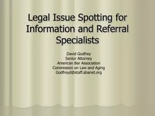 Legal Issue Spotting for Information and Referral Specialists
