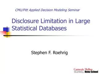 Disclosure Limitation in Large Statistical Databases