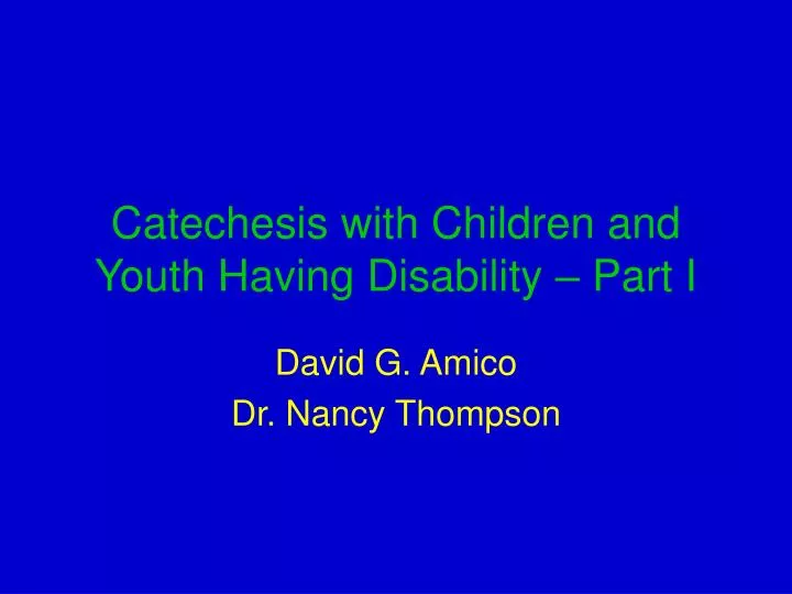 catechesis with children and youth having disability part i