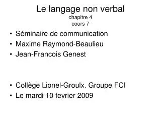 le langage non verbal chapitre 4 cours 7