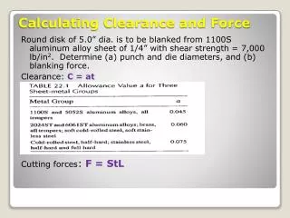 Calculating Clearance and Force