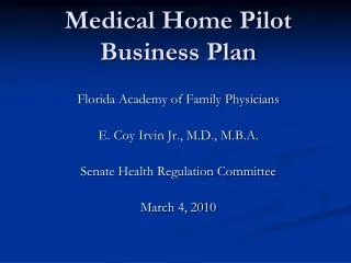 Medical Home Pilot Business Plan