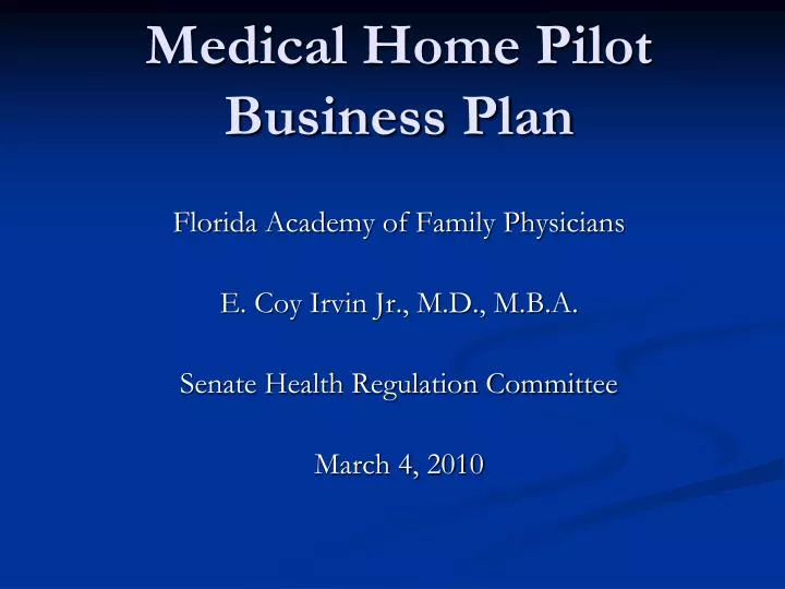 medical home pilot business plan