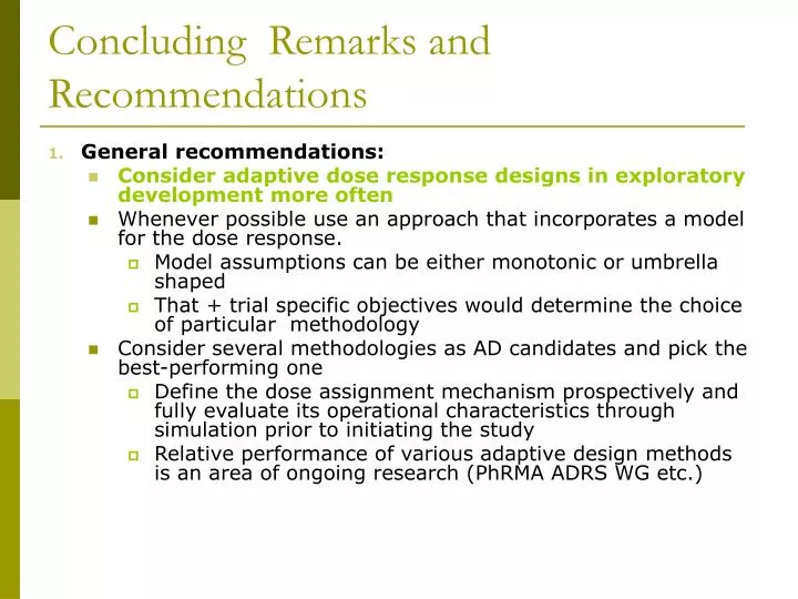 concluding remarks and recommendations