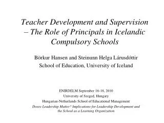 Teacher Development and Supervision – The Role of Principals in Icelandic Compulsory Schools