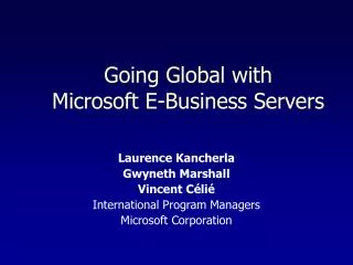 Going Global with Microsoft E-Business Servers