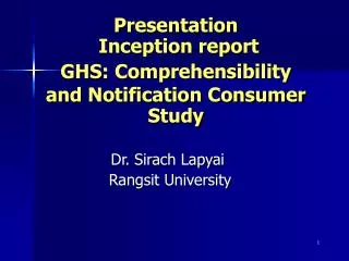 Presentation Inception report GHS: Comprehensibility and Notification Consumer Study