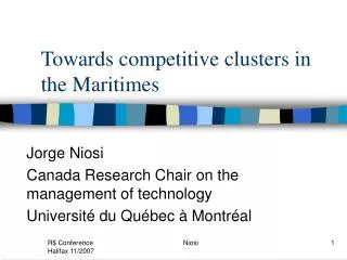 Towards competitive clusters in the Maritimes