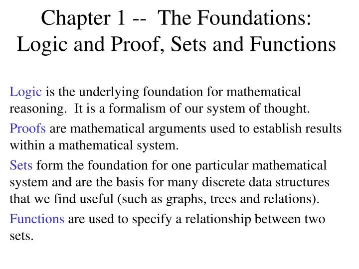 chapter 1 the foundations logic and proof sets and functions