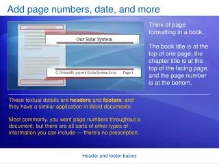 Add page numbers, date, and more