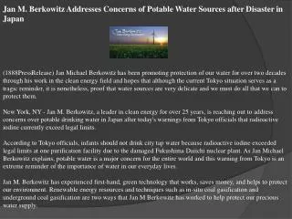Jan M. Berkowitz Addresses Concerns of Potable Water Sources