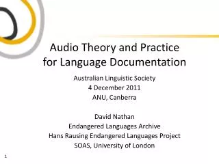 Audio Theory and Practice for Language Documentation