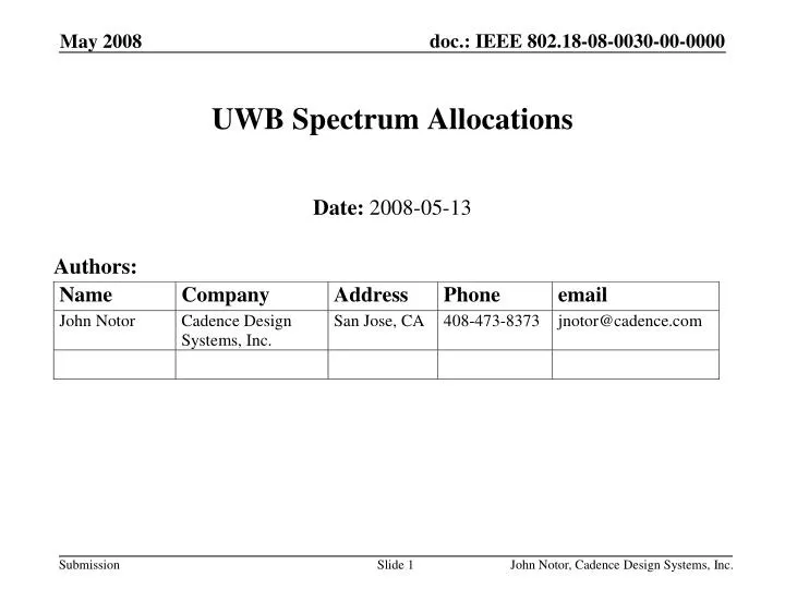 uwb spectrum allocations