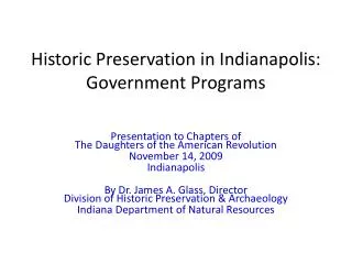 Historic Preservation in Indianapolis: Government Programs