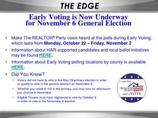 Early Voting is Now Underway for November 6 General Election