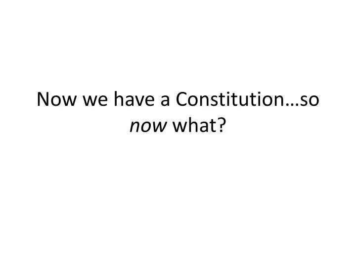 now we have a constitution so now what
