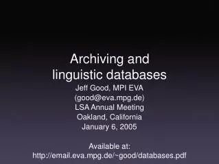 Archiving and linguistic databases