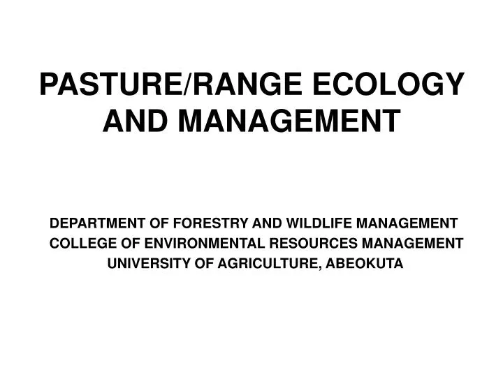 pasture range ecology and management