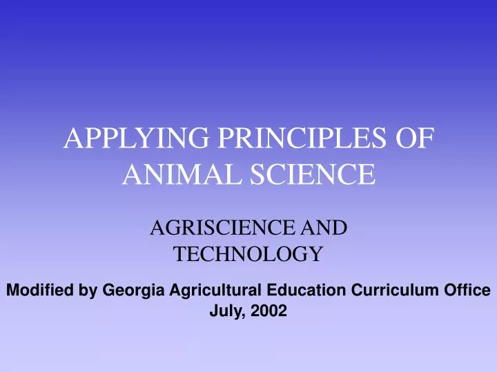 applying principles of animal science