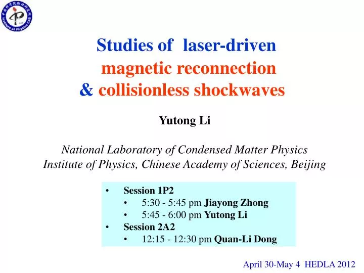 studies of laser driven magnetic reconnection collisionless shockwaves