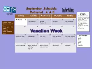 September Schedule Maternal A &amp; B