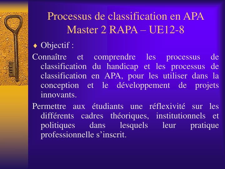processus de classification en apa master 2 rapa ue12 8