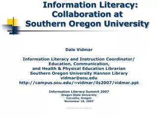 Information Literacy: Collaboration at Southern Oregon University