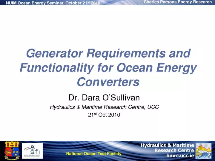 generator requirements and functionality for ocean energy converters