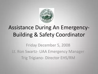 Assistance During An Emergency- Building &amp; Safety Coordinator