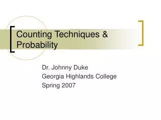 Counting Techniques &amp; Probability