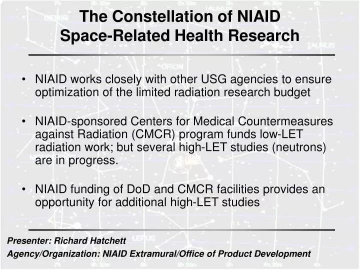 the constellation of niaid space related health research